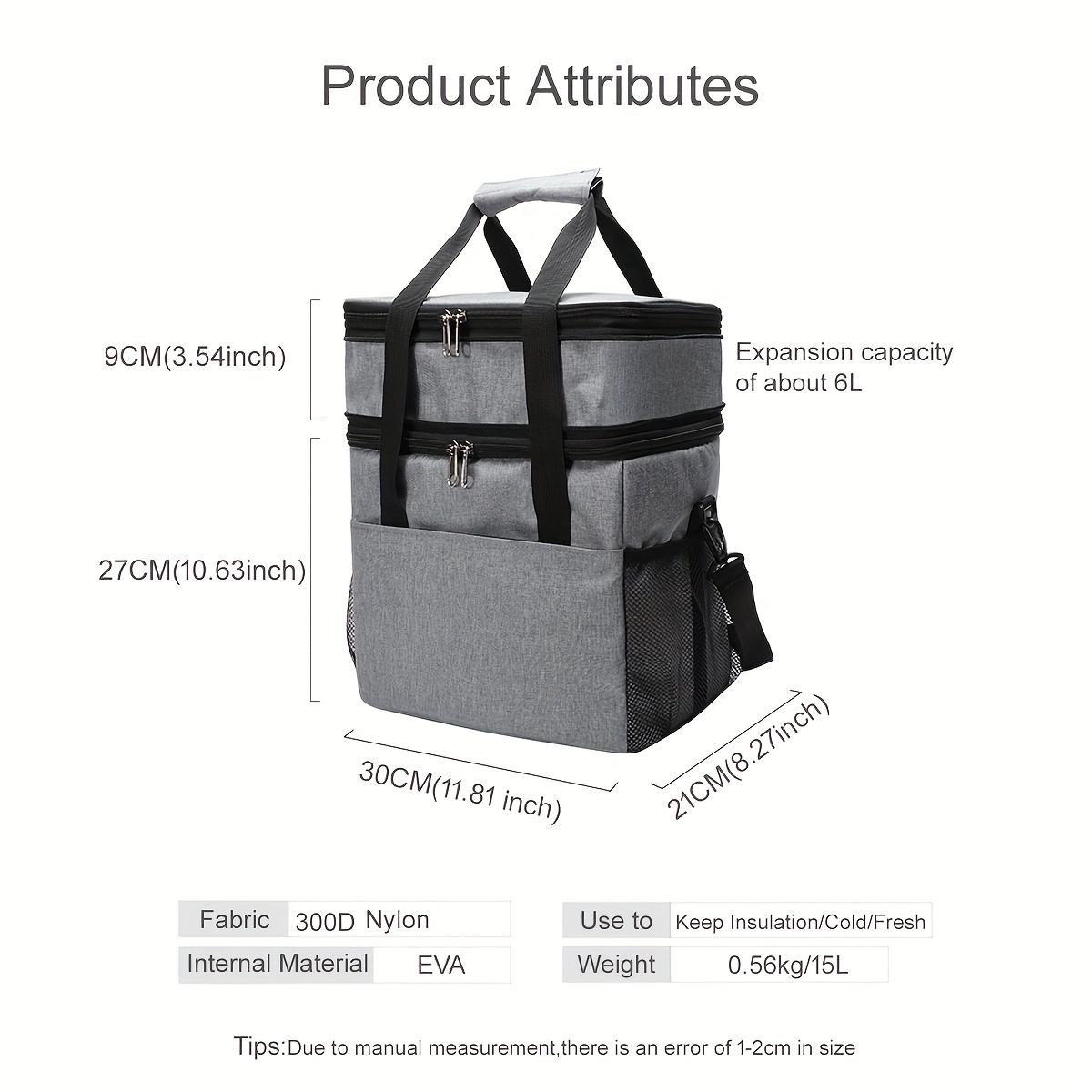 15L Waterproof Capacity Thermal Lunch Box Bag Handbag for Travel