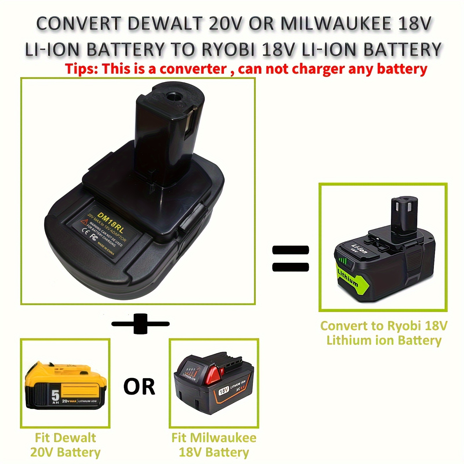 Dm18rl Battery Adapter Ryobi 18v Lithium Battery Tool Temu