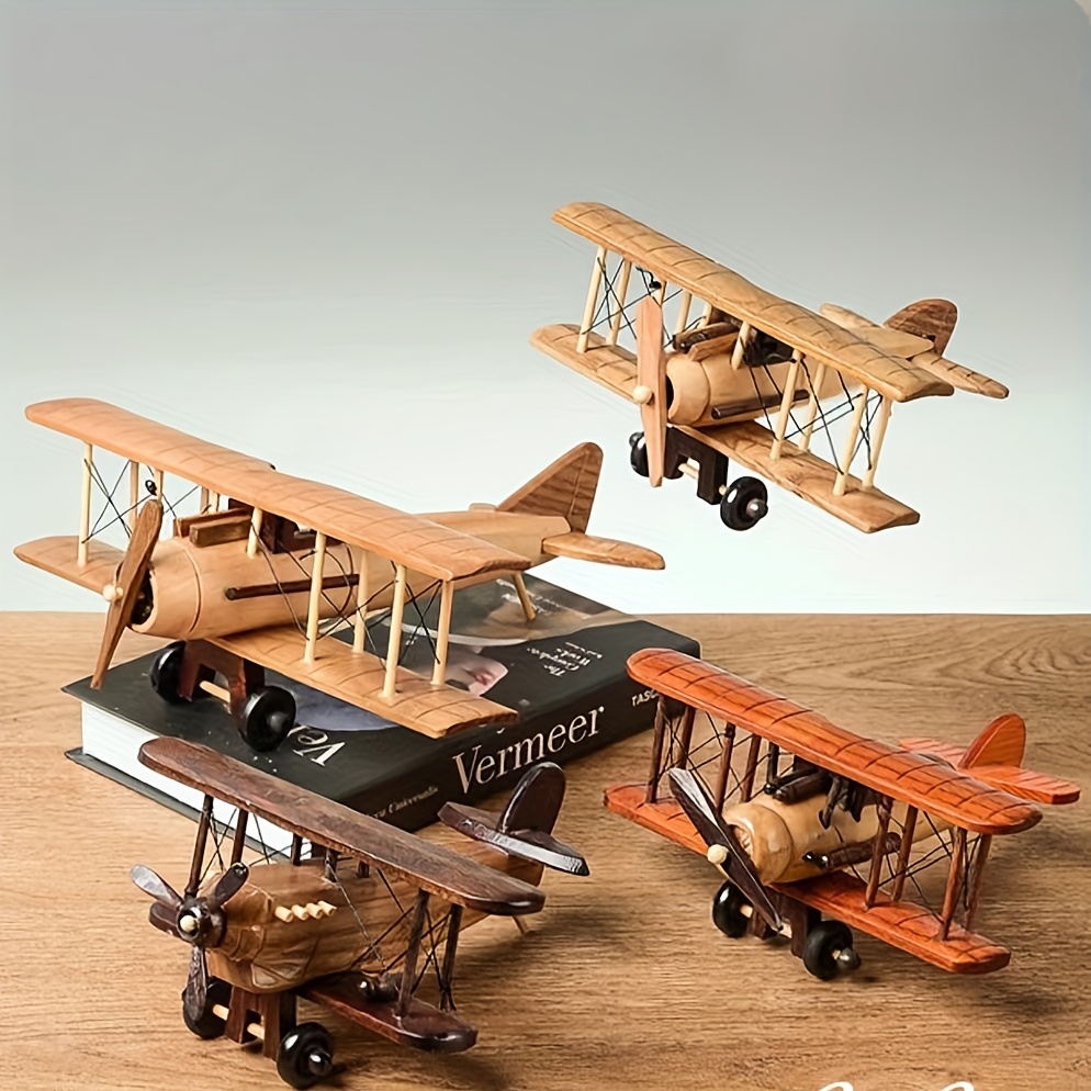 retro wooden airplane home desktop airplane model decoration