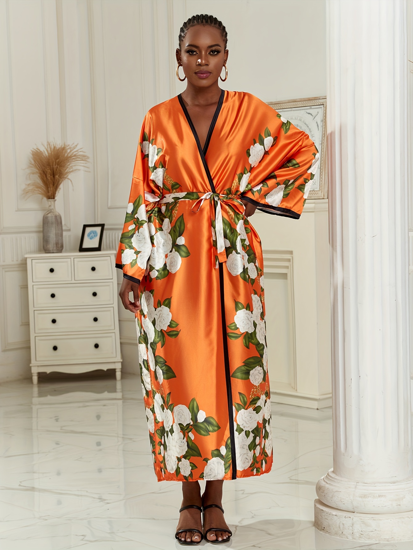 Kimono Robes Women Long Satin Robe Floral Robes Kimonos - Temu