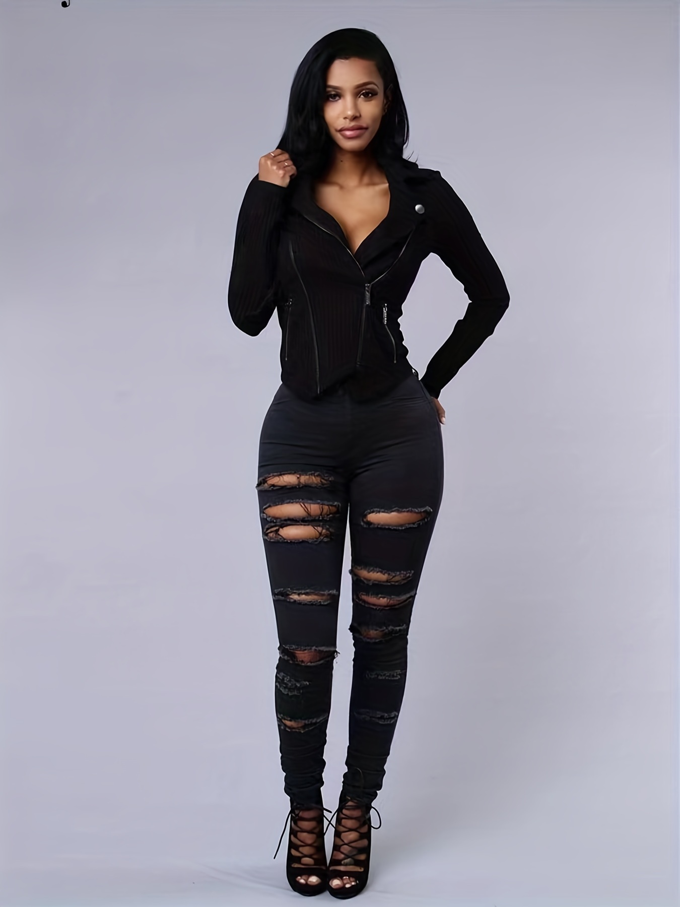 Black Ripped Jeans - Free Returns Within 90 Days - Temu United Kingdom