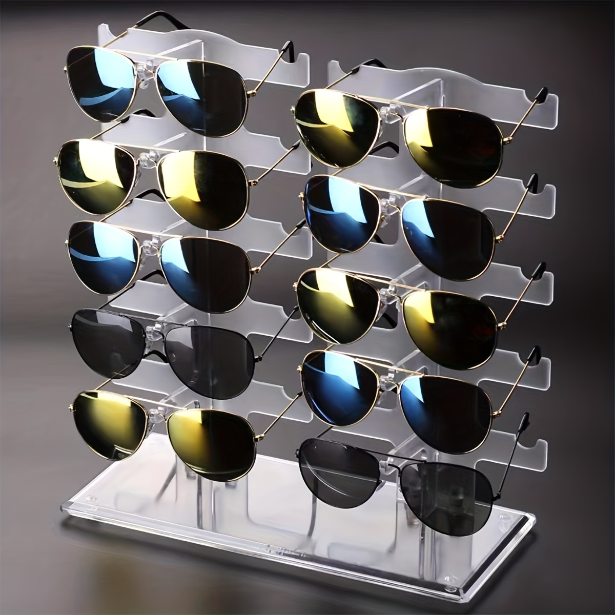 

5 Layers Detachable Glasses Display Rack, Eyeglasses Sunglasses Storage Show Stand Holder Organizer Case Show Rack (two Row, Transparent)