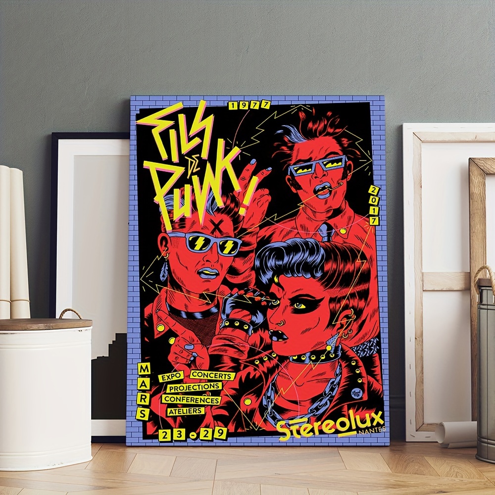 1pc Framed Punk Rocker Canvas Print Poster 80s Music Trend Comic