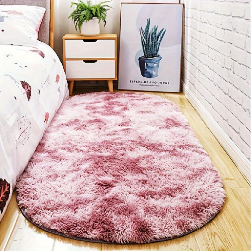 TEMU 1pc, Tapis Ovale Long et Doux à Poils Longs, Tapis de Sol Moelleux et Pelucheux pour Salon, Chevet, Bar, Îlot de Cuisine, Bureau, ou Paillasson,