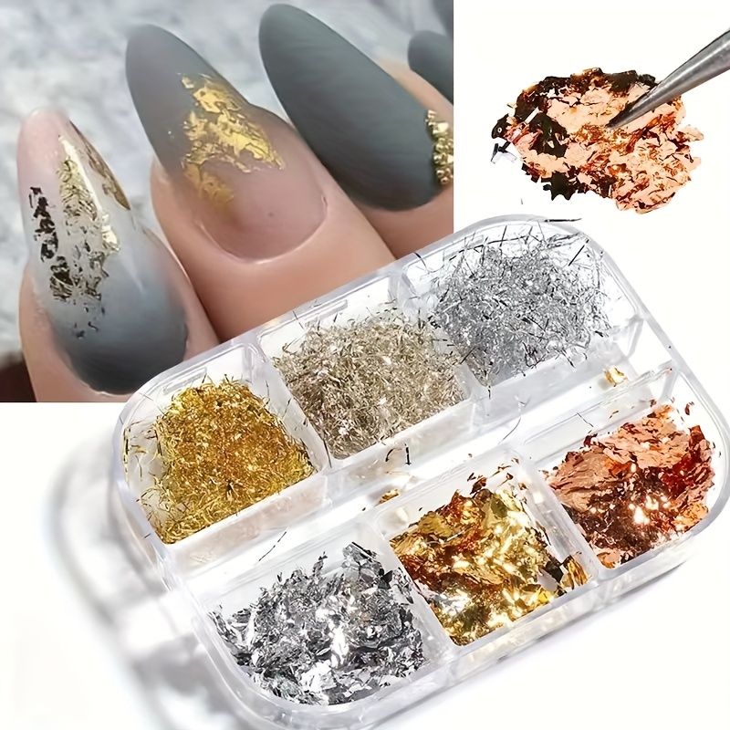 3D Holographic Nail Foil Flakes,Glitter Acrylic Nails Flakes With Laser  Design,6 Grids Metallic Nail Glitter For Nail Art Design