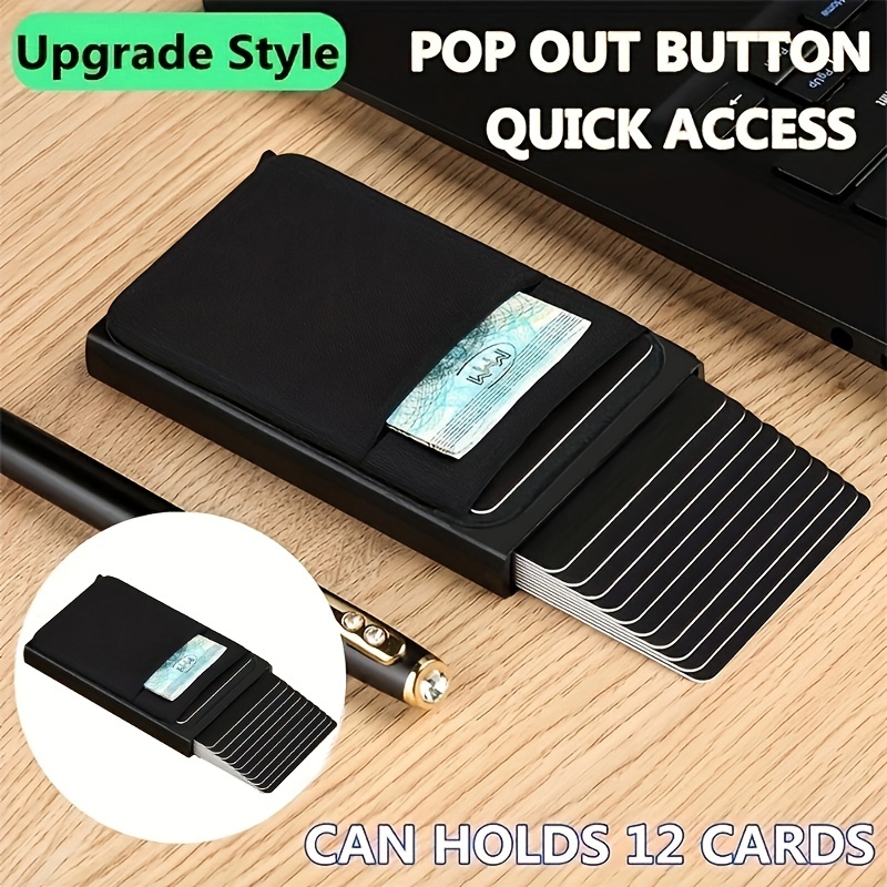 Anti Theft Slim Aluminum Wallet With Elasticity Back Pouch Id Credit Card  Holder Mini Rfid Wallet Automatic Pop Up Bank Card Case, Shop On Temu And  start Saving