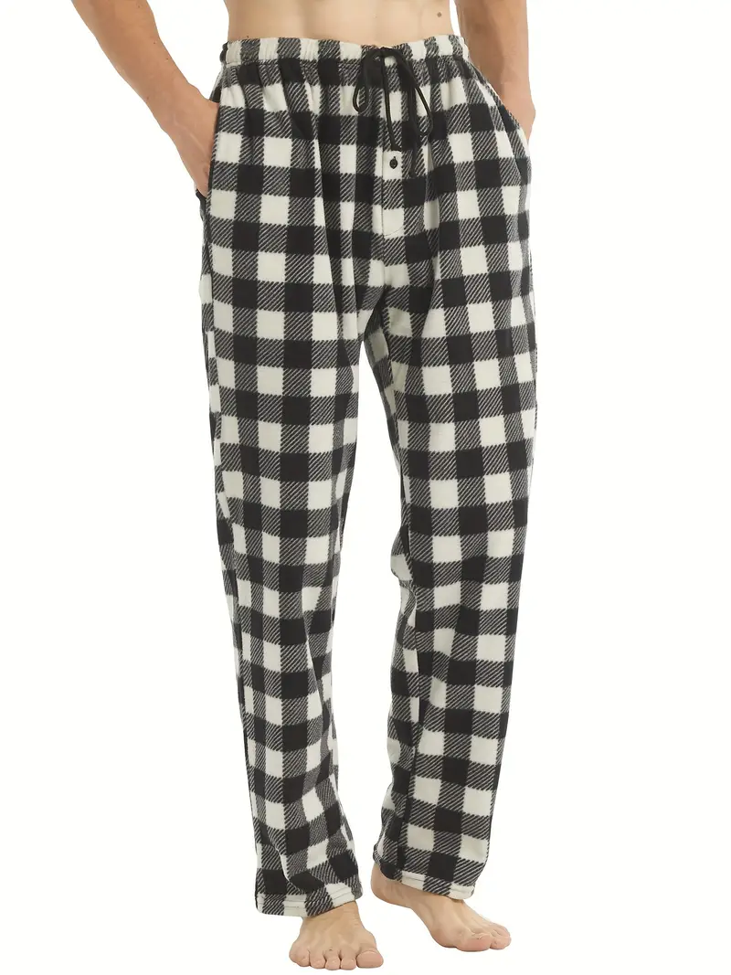 Men's Casual Warm Fleece Retro Plaid Pajama Pants Clothes - Temu