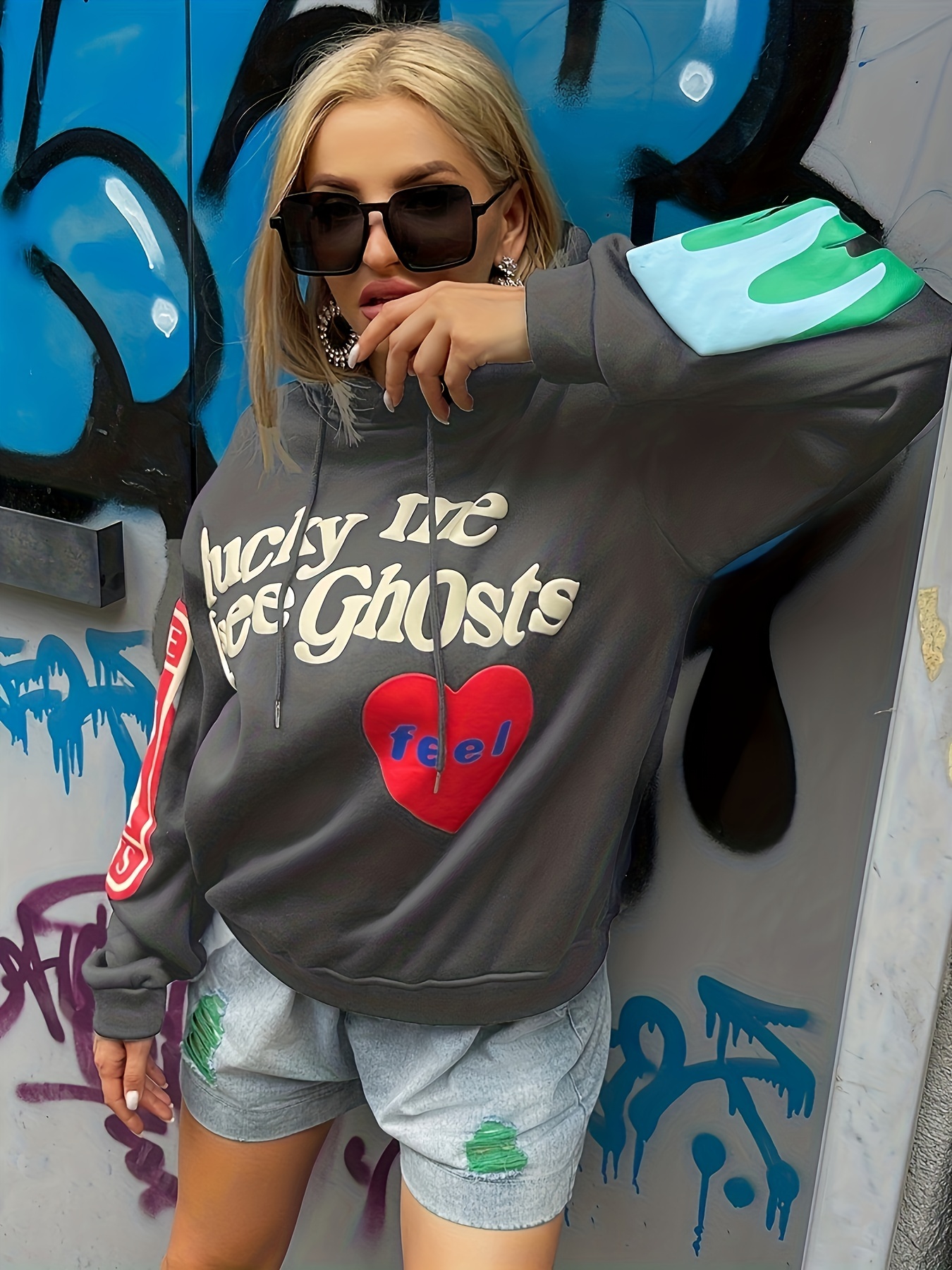 Lucky Me I See Ghost Halloween Graphic Hooded Sweatshirts, Long Sleeve  Sports Pullover Hoodie, Women's Sporty Sweatshirts - Temu