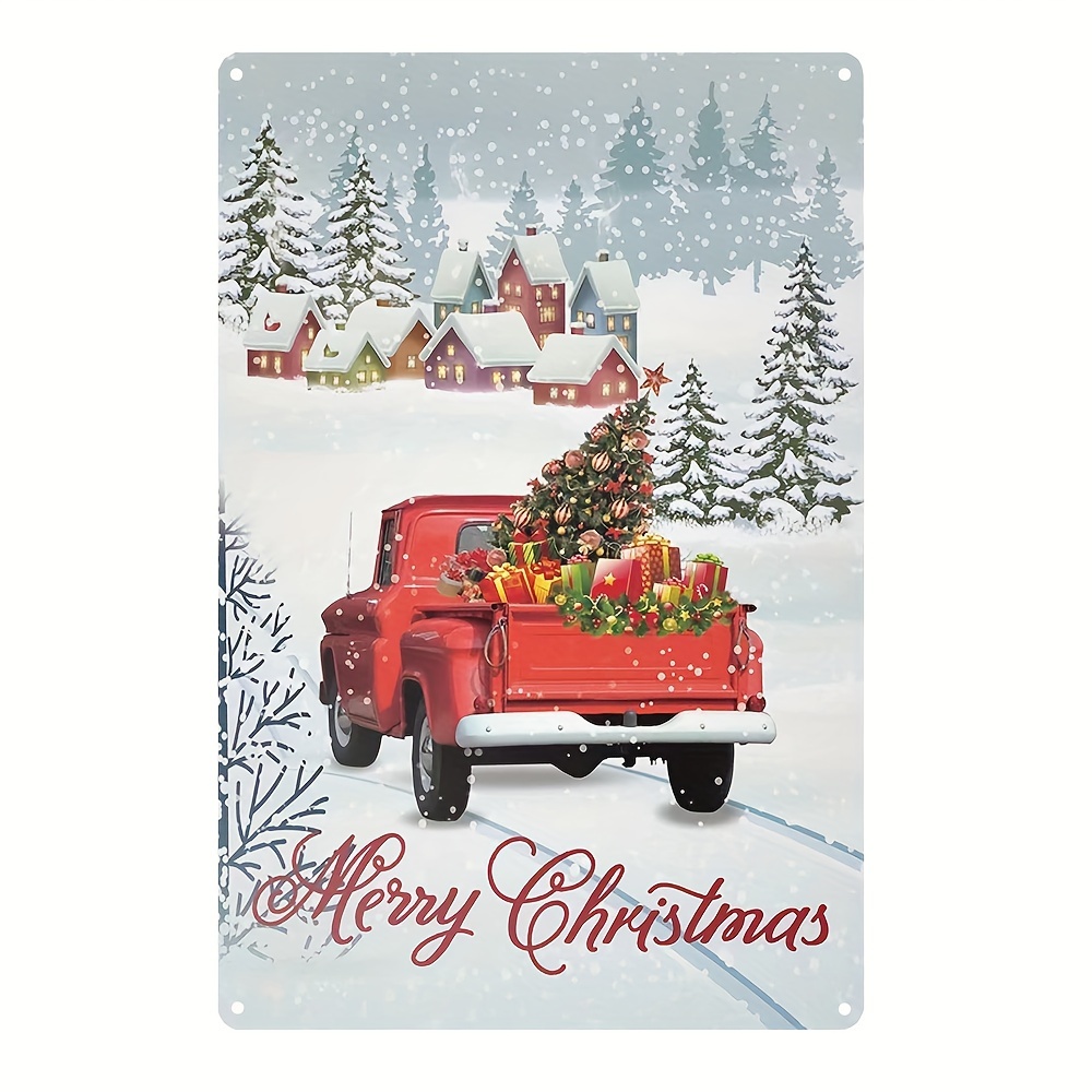 Merry Christmas Trees Metal Sign Red Truck Xmas Sign Plaque - Temu ...