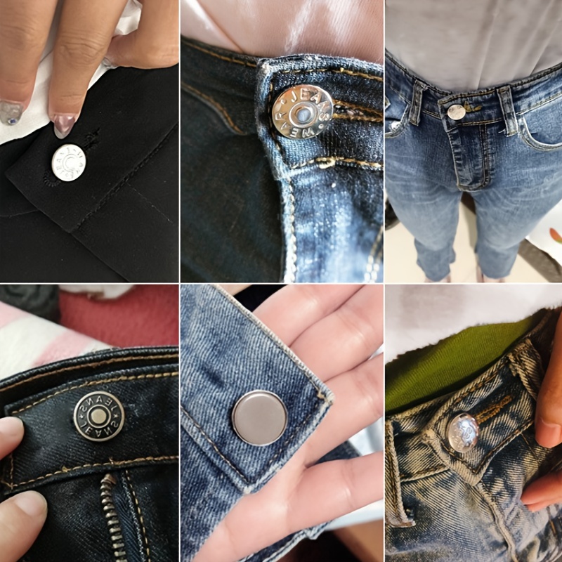  6 botones para jeans, broches de botón ajustables para jeans,  tensor de cintura de pantalón, sin costura y sin herramientas, botones  instantáneos para pantalones, instalación simple, reutilizable y ajustable  (estilo 1) 