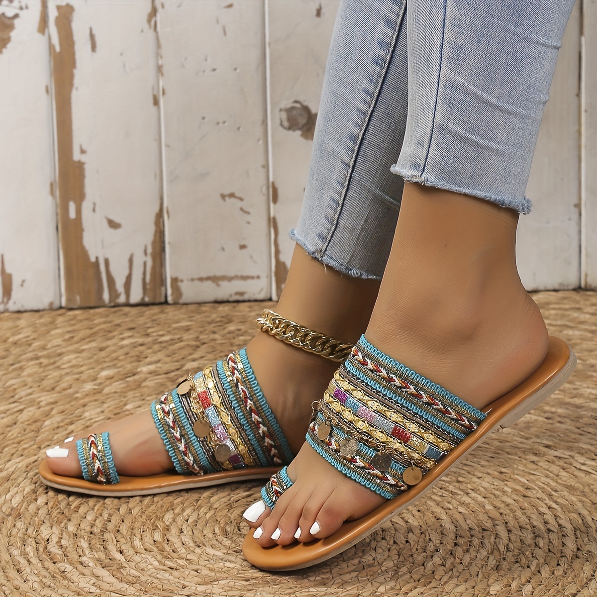 Ethnic boho style toe ring online sandals