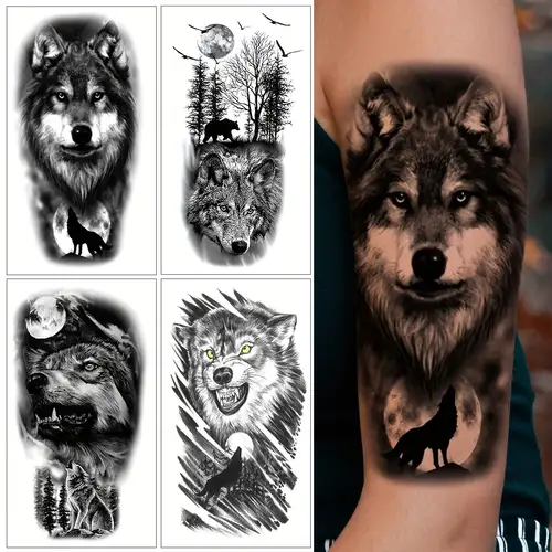 Wolf and forest half leg sleeve Tattoo