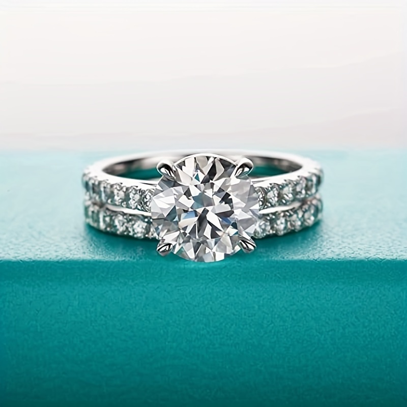 S925 Round Cut Moissanite Ring Set for Wedding