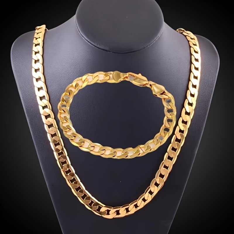 

1pc/2pcs 18k Golden Plated Nk Chain, Fashion Bracelet Necklace For Men