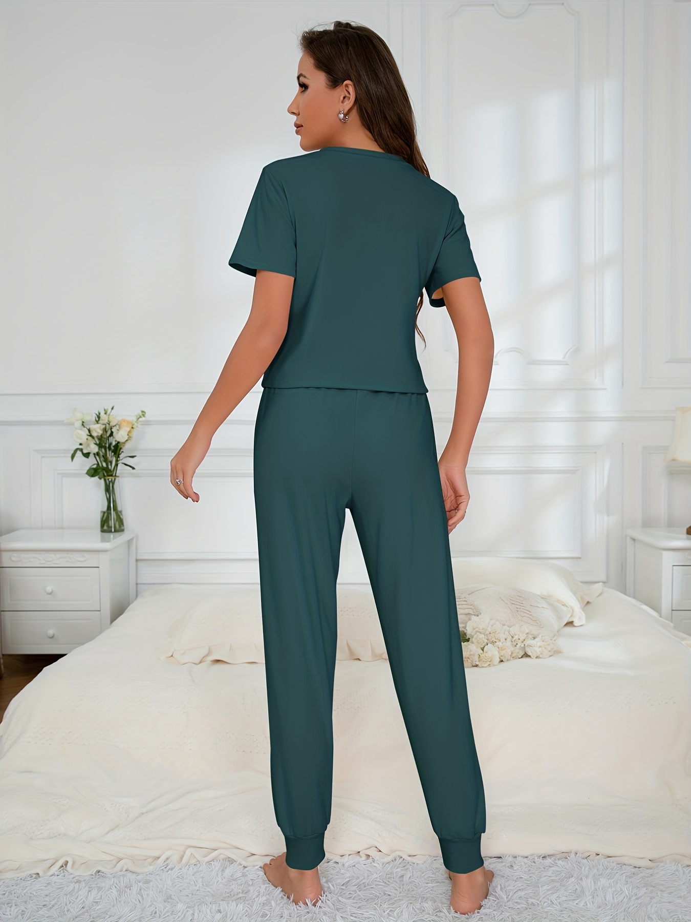 Short Sleeve Top & Pants Lounge Set Women's Loungewear