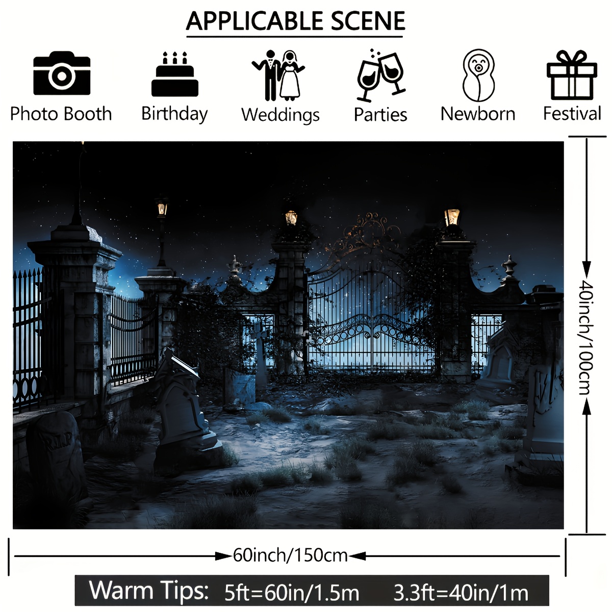 OUYIDA Halloween Fotohintergrund – Düsterer Wald & Friedhof, 3x Banner, Vinyl, Für Partys
