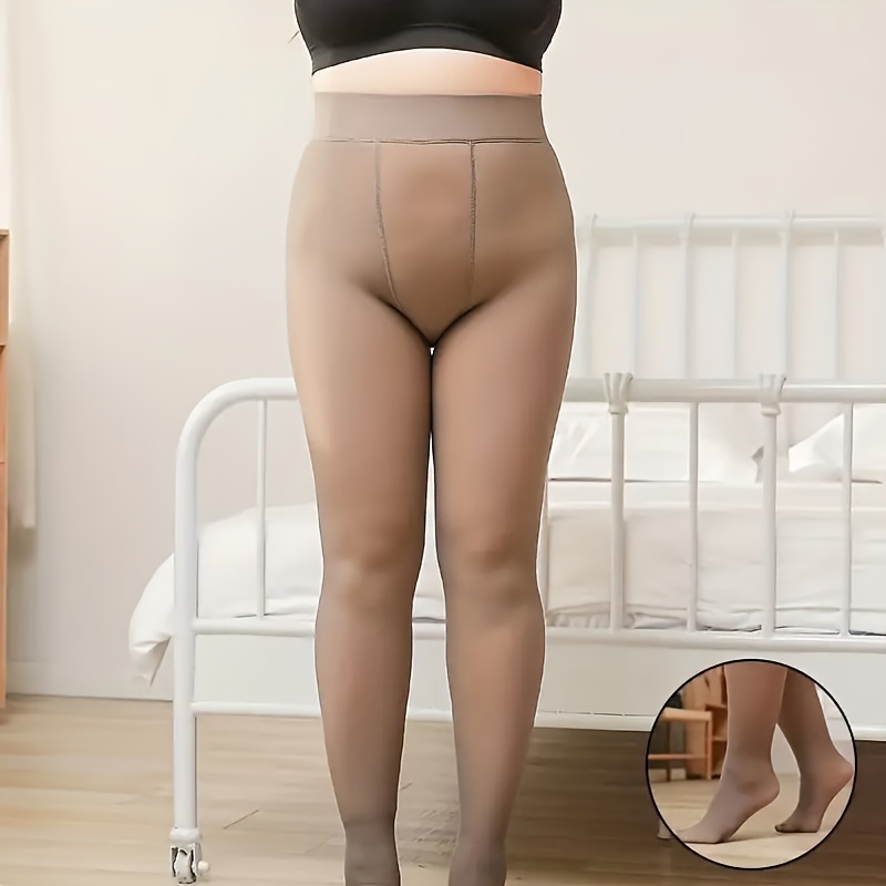 Plus Size Fleece Lined Tights for Women Winter Fake Translucent