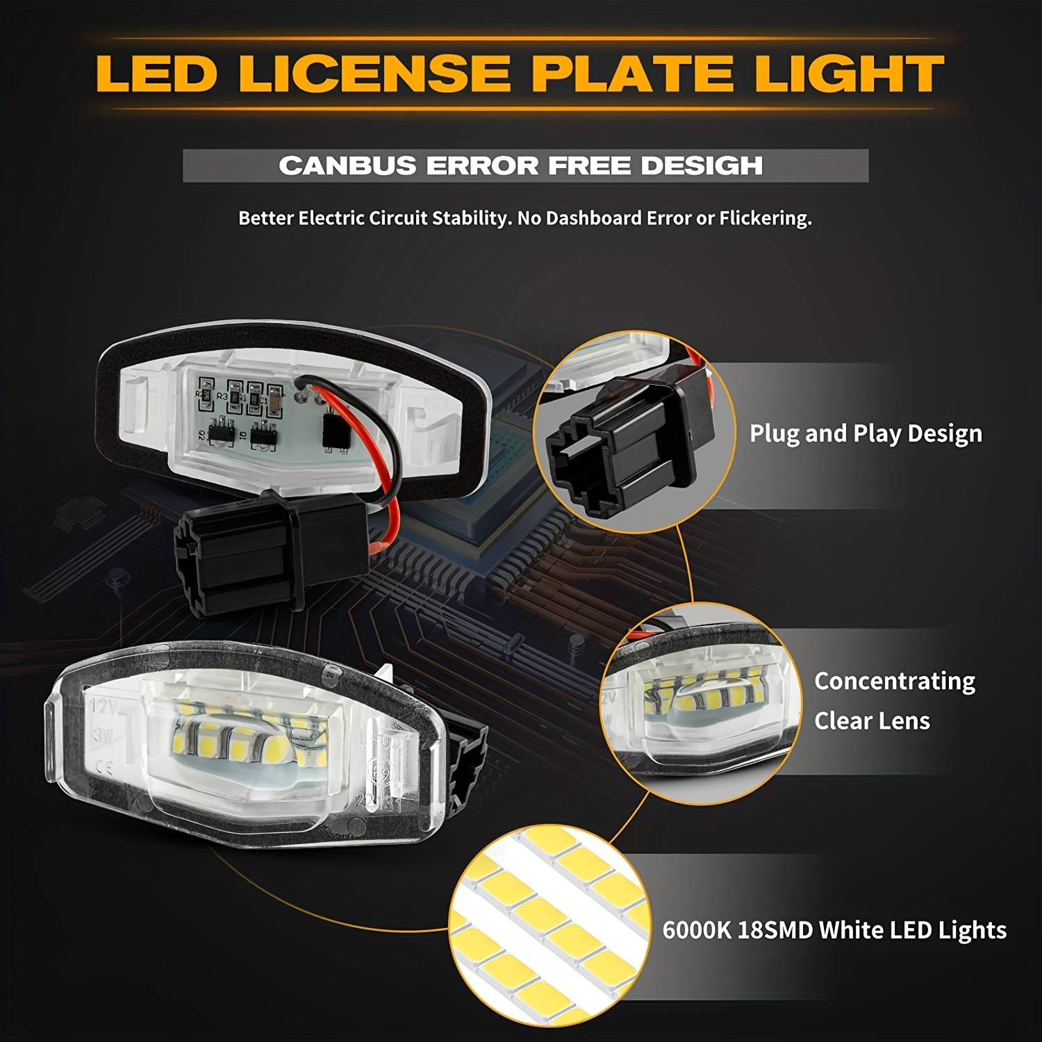 2pcs Canbus Xenon White Led Car Number License Plate Lights For