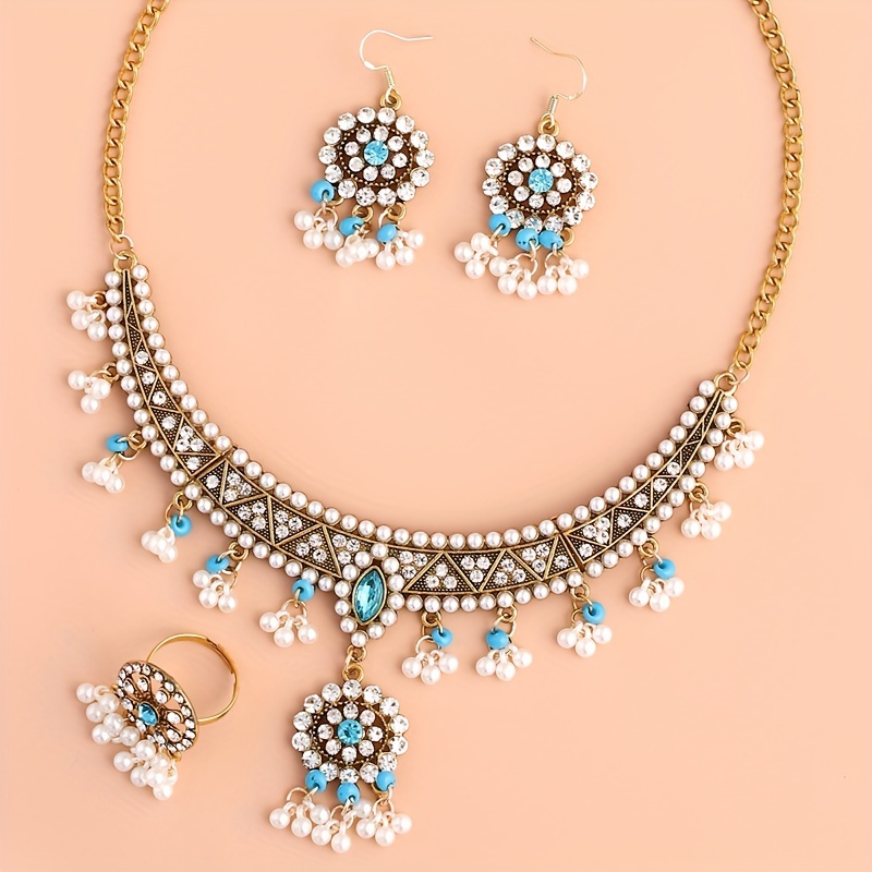 Earrings Plus Necklace Cute Jewelry Set Inlaid Rhinestone - Temu