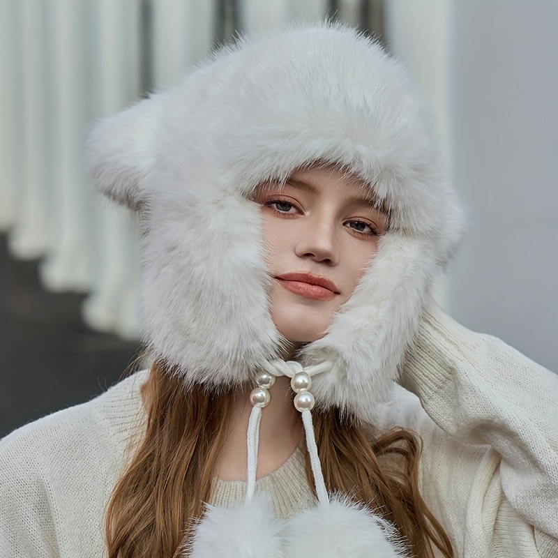 Cute Faux Fur Bear Beanie Ears Thick Cold Proof Ear Flap Hat - Temu