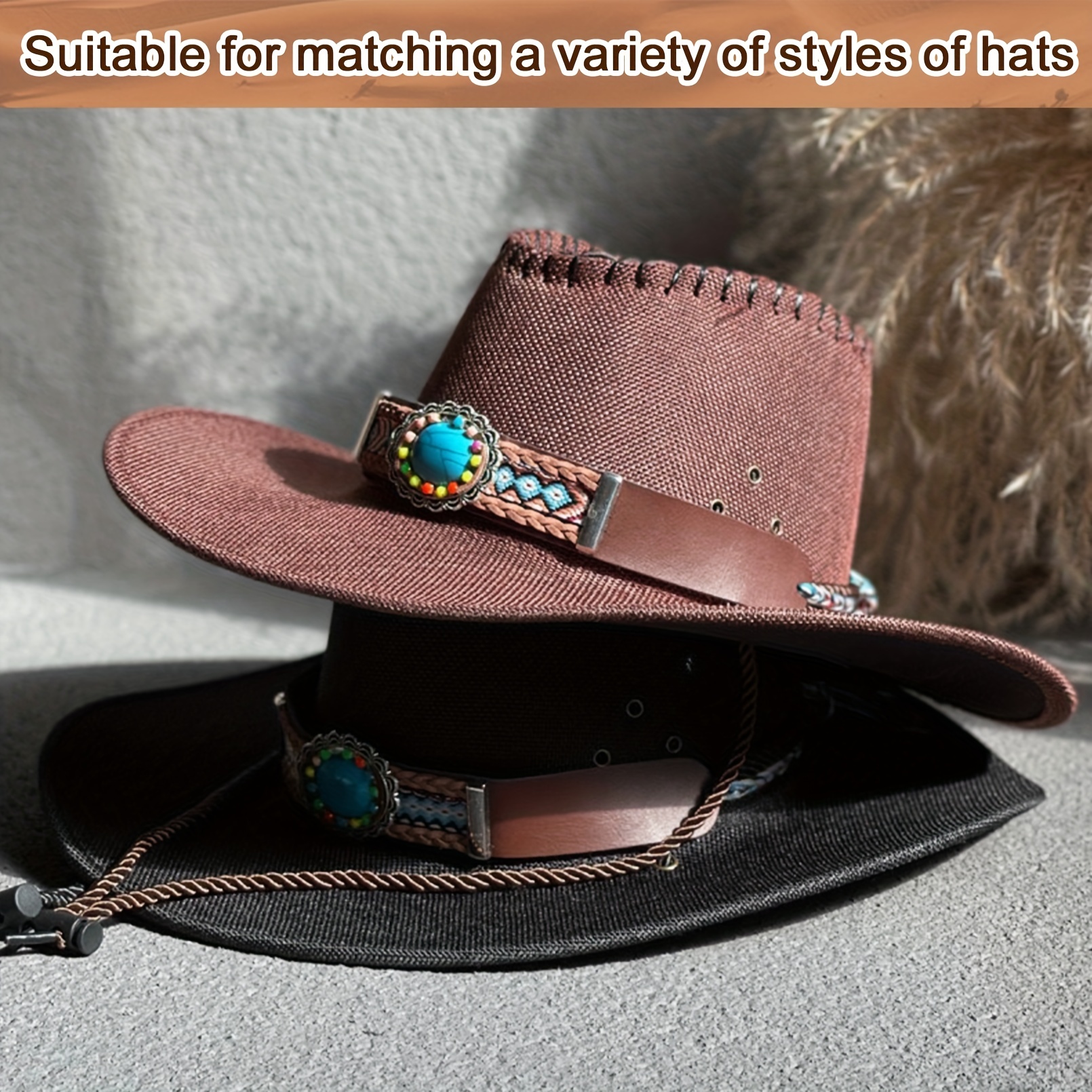 6 Pcs Cowboy Hat Band Replacement Ethnic Western Hat Belts Rural Classical Mexican Turquoise Hatbands for Fedora