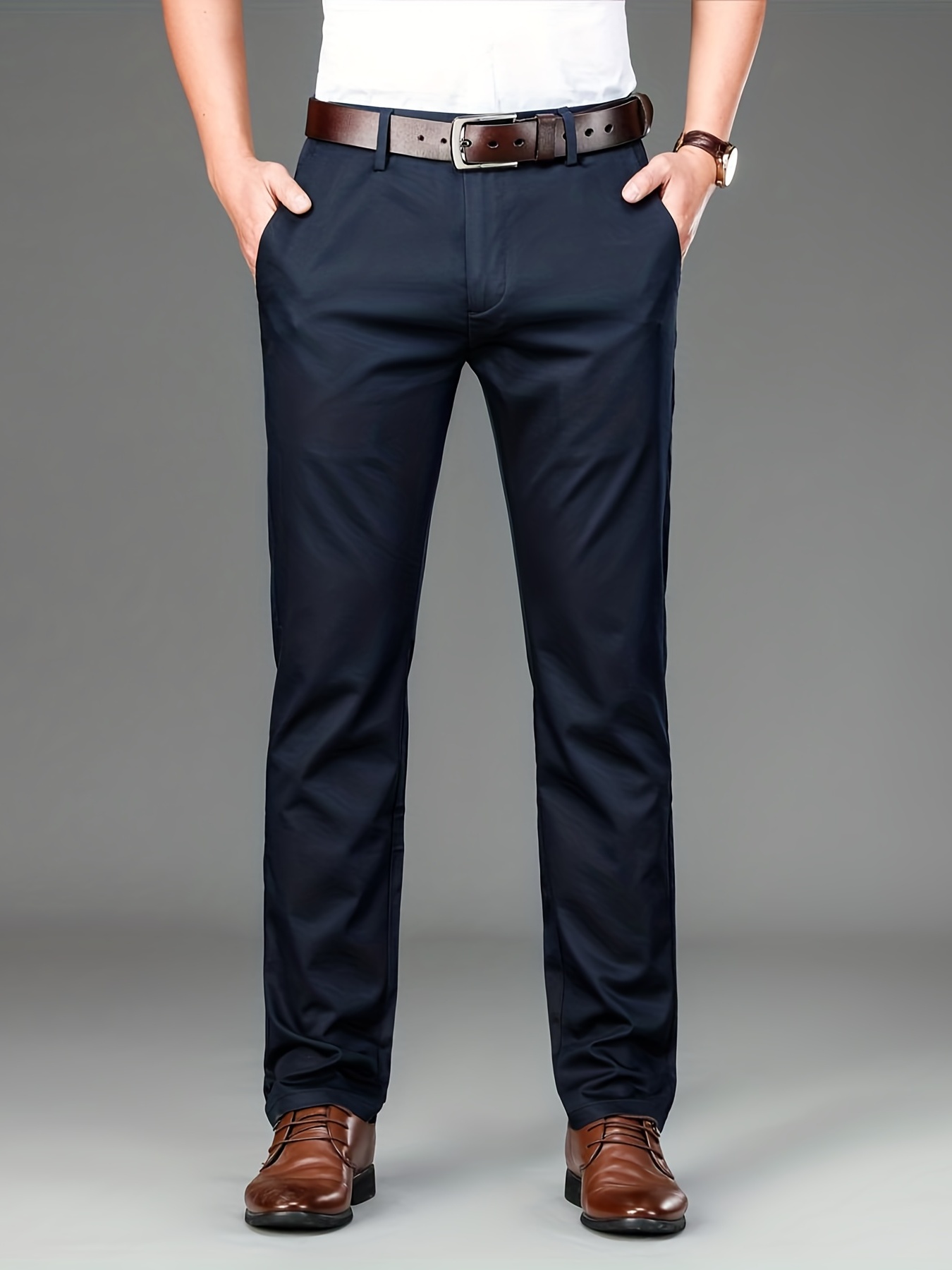 Twowood Men Fashion Solid Color Stretchy Dress Pants Formal Business  Wedding Trousers 