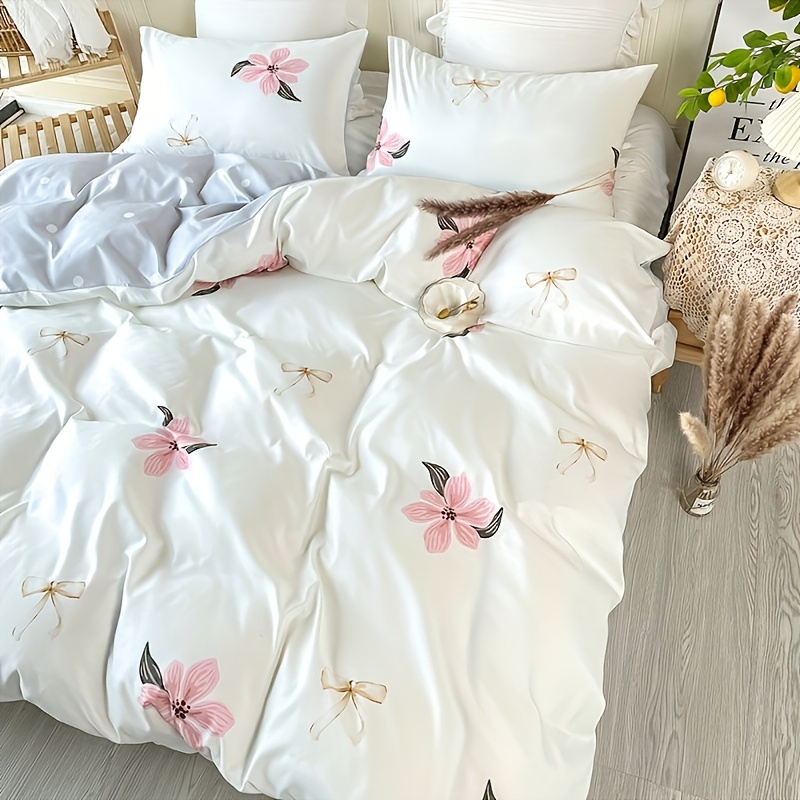 Image of 3pcs Fashion Fresh Duvet Cover Set, Pastoral Flower Print Bedding Set, Soft Comfortable Duvet Cover, For Bedroom, (1*duvet Cover + 2*pillowcase, Without Core)