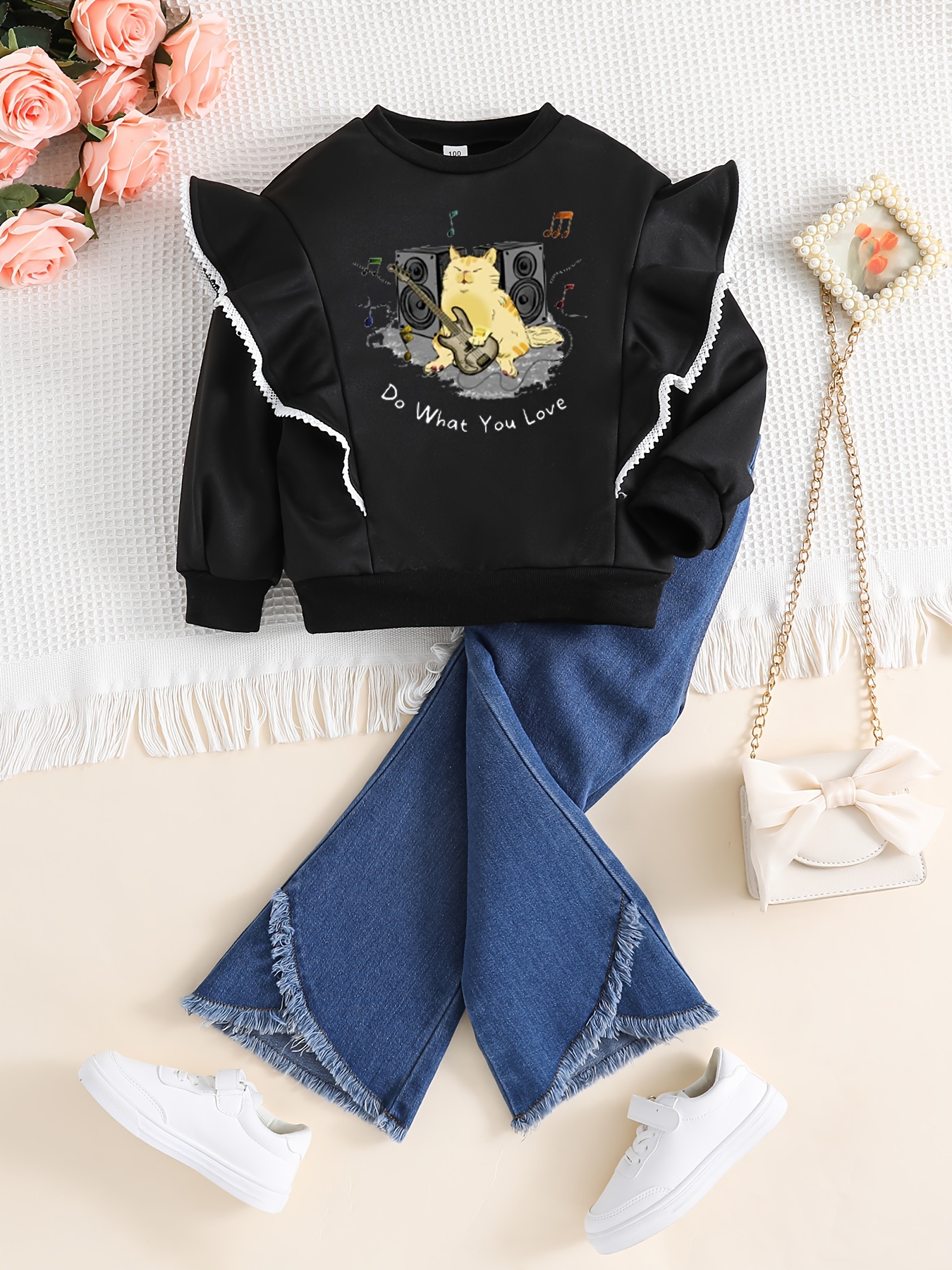 Love Print Girls Outfits Casual Crew Neck Long - Temu