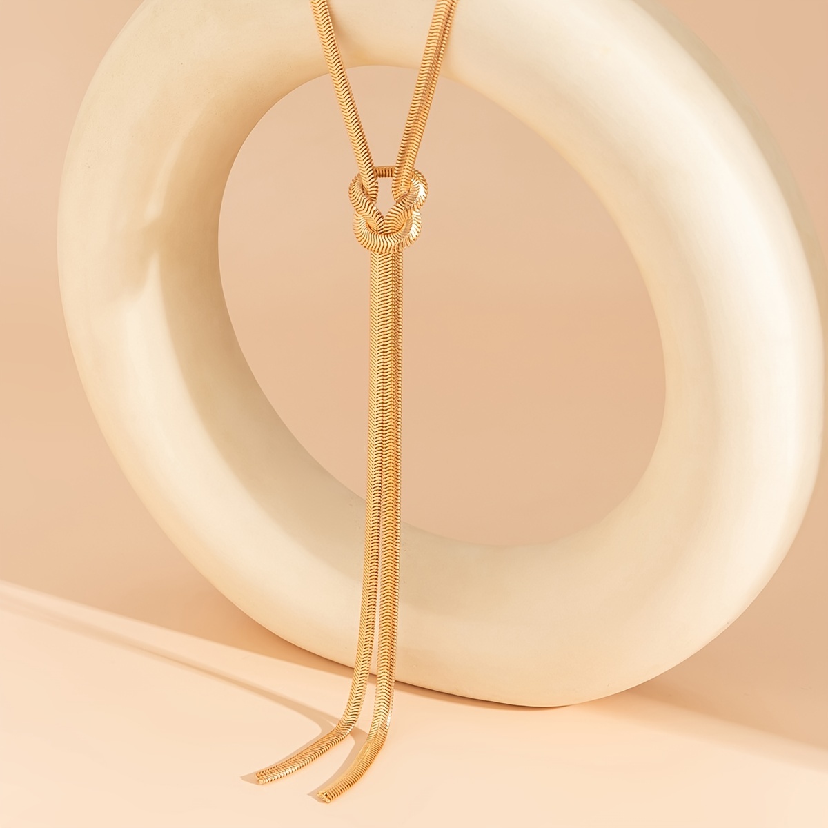 Y Shaped Long Tassel Snake Bone Necklace, Statement Pendant Jewelry