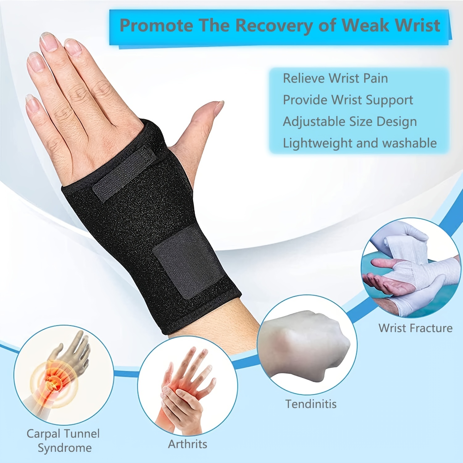 Wrist Splint for Carpal-Tunnel Syndrome by PKSTONE Adjustable Compression Wrist  Brace for Right and Left Hand Pain Relief for Arthritis Tendonitis Sprains  SM (Pack of 1)