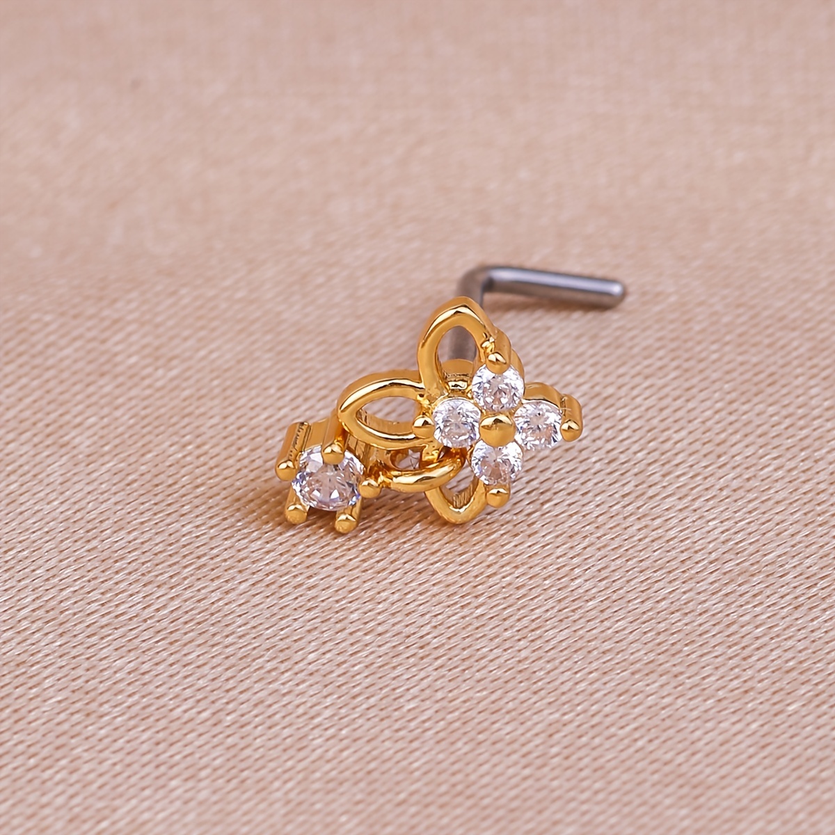 Butterfly Zircon Nose Ring, Delicate L Shaped Nose Jewelry