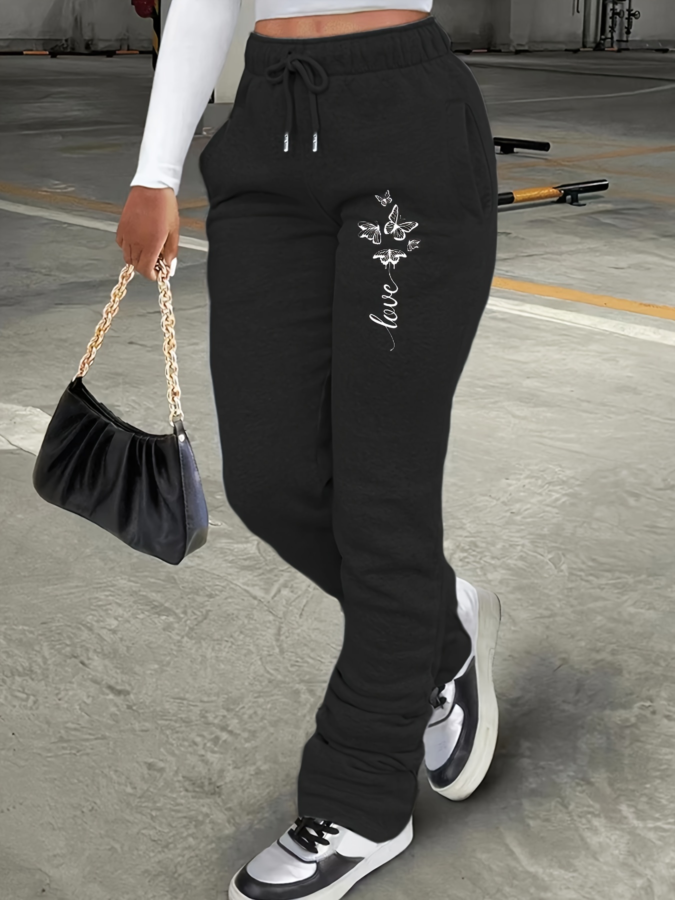 Letter Graphic Drawstring Pockets Sweatpants Casual - Temu