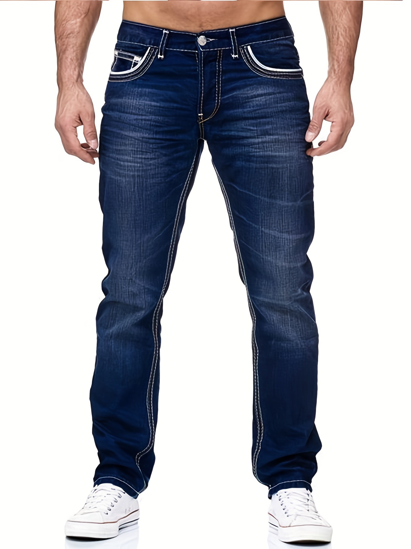 Men's Loose Fit Tapered Jeans, Men's Casual Street Style Ripped Denim Pants