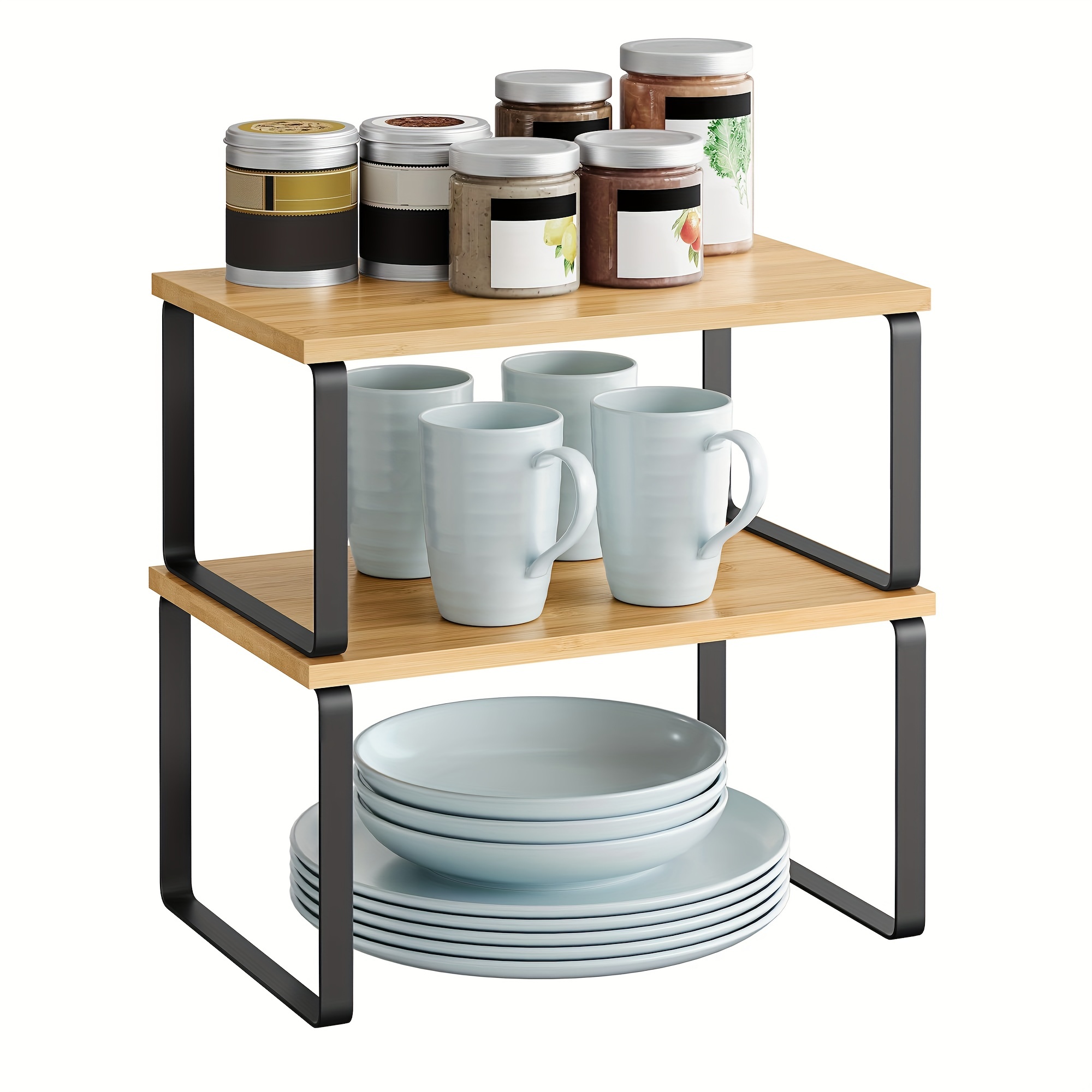 1 Set Kitchen Cabinet Organizer Shelf Kitchen Counter Storage Shelves For  Spice Jar And Dish Stackable Expandable Metal And Engineered Wood Organizer  Household Storage Accessories, 90 Days Buyer Protection