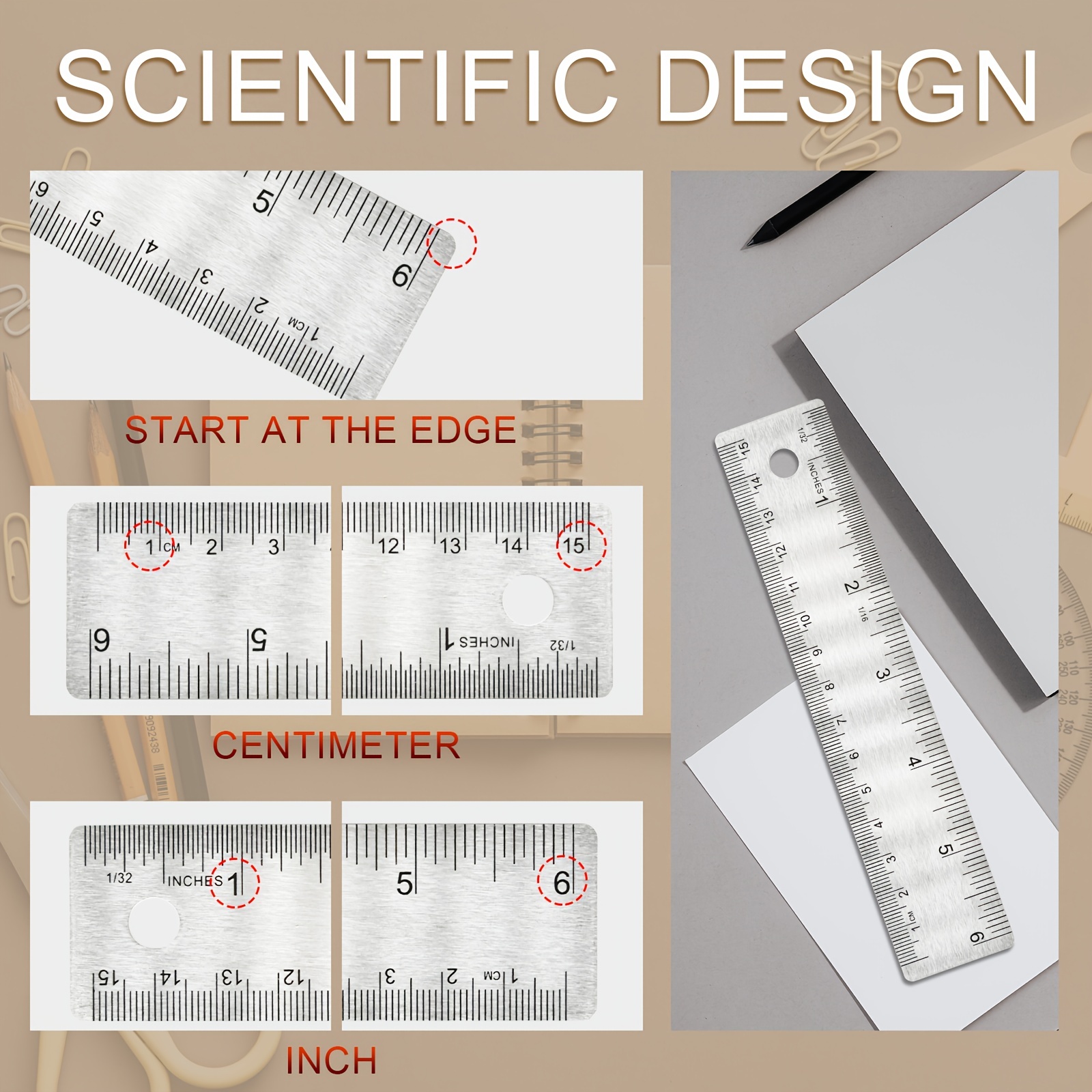 Stainless Steel Cork Back Rulers Metal Ruler Set Non Slip - Temu