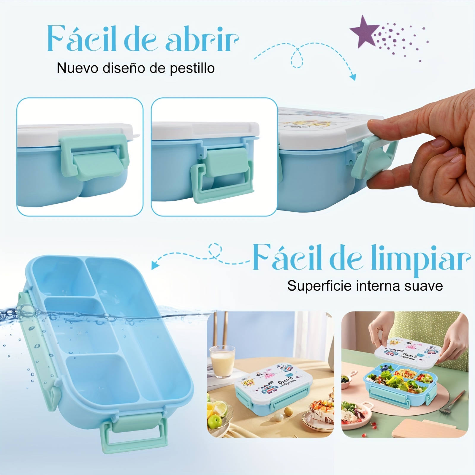 Bento Lunch Box Niños Adultos 4 Compartimentos 1000ml Diseño - Temu