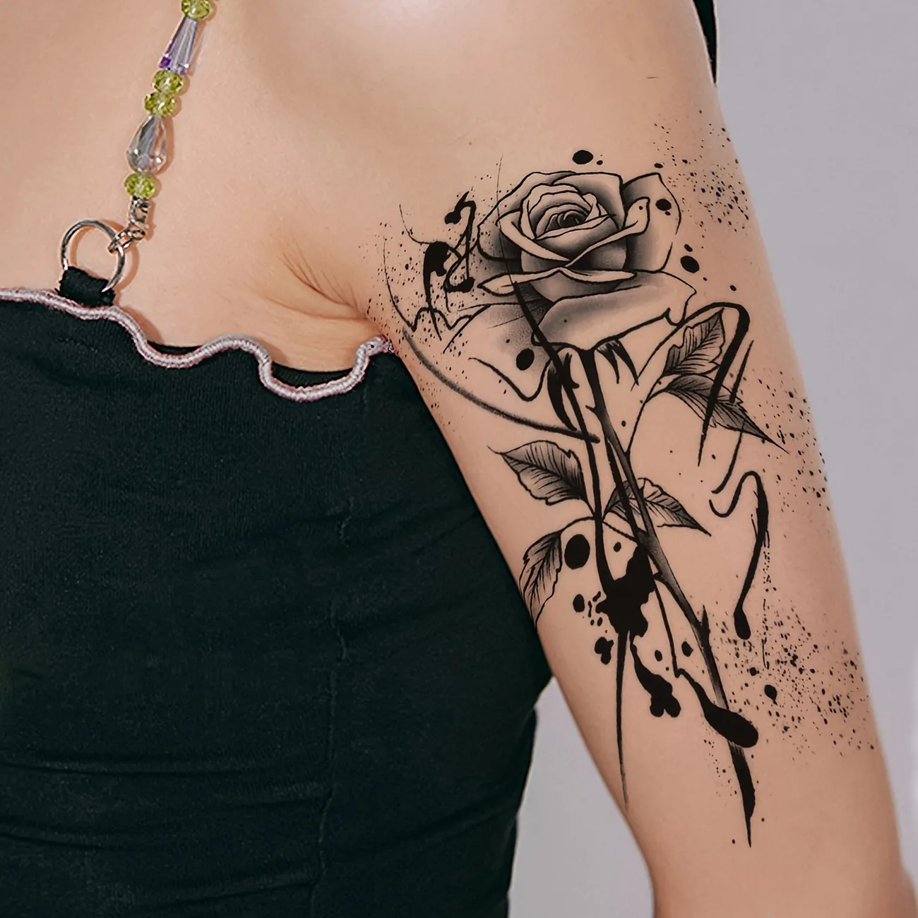 Waterproof Black Rose Wrist Tattoo Stickers Lasting 2 5 Days For Men And Women Realistic Simulation Tattoo Design