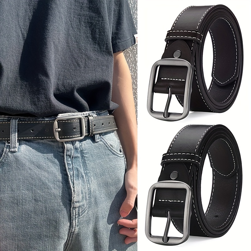Men's Belt for Jeans Mens Belts Black Leather Casual 
