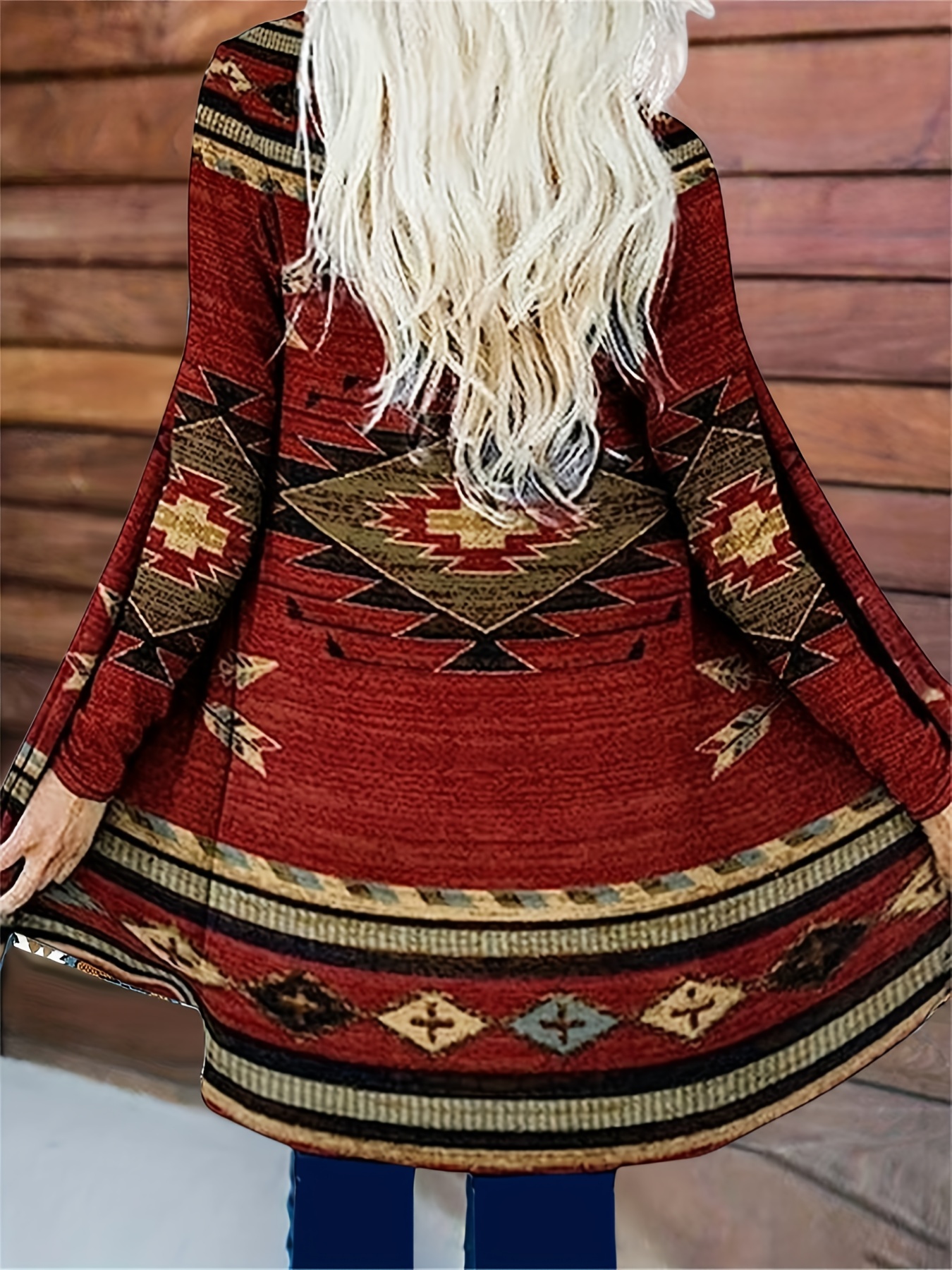 Aztec Pattern Long Cardigan Winter Fall Long Sleeve Casual - Temu Canada