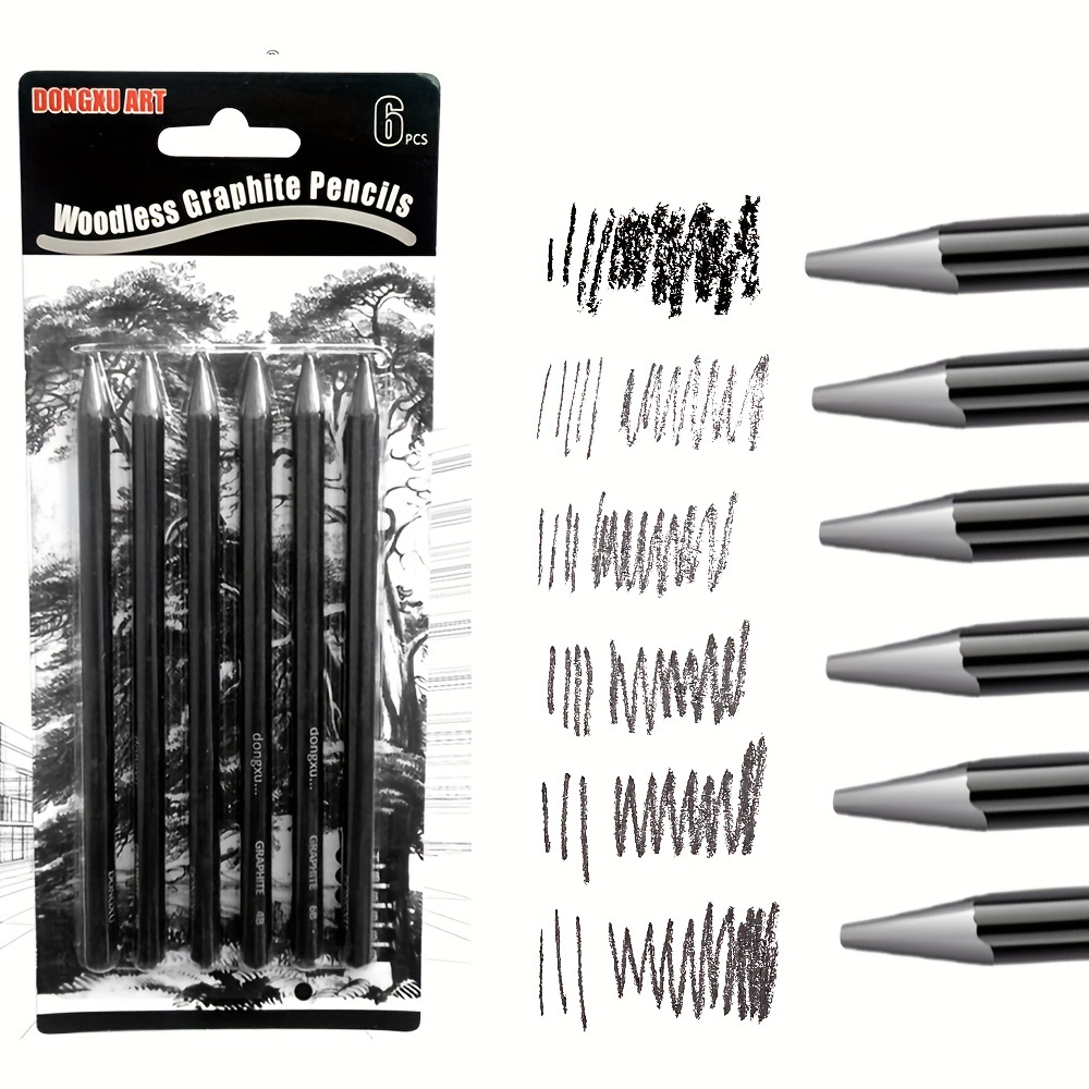 6 Pack Compressed Charcoal Sticks Square Graphite Soft Medium Hard Artist  Sketching Drawing Shading Blending Tools Non-wood Woodless Charcoal Blocks
