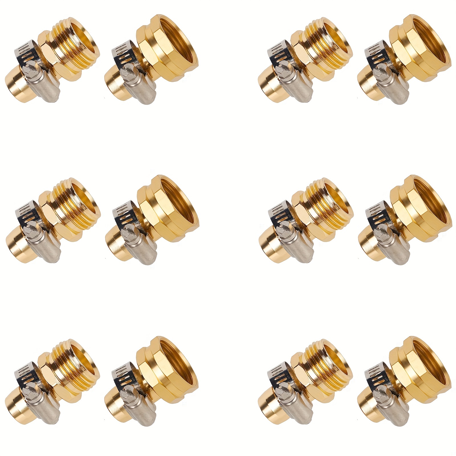 6 Sets 3/4 Aluminum Garden Hose Repair Quick Connector With Clamps, Fit  For 3/4 Or 5/8 Garden Hose Fitting