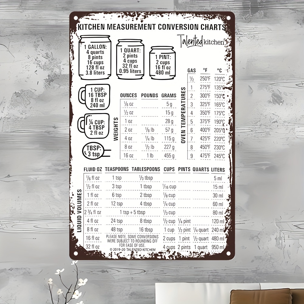 Kitchen Conversion Chart Magnet With Weight Liquid Temperature