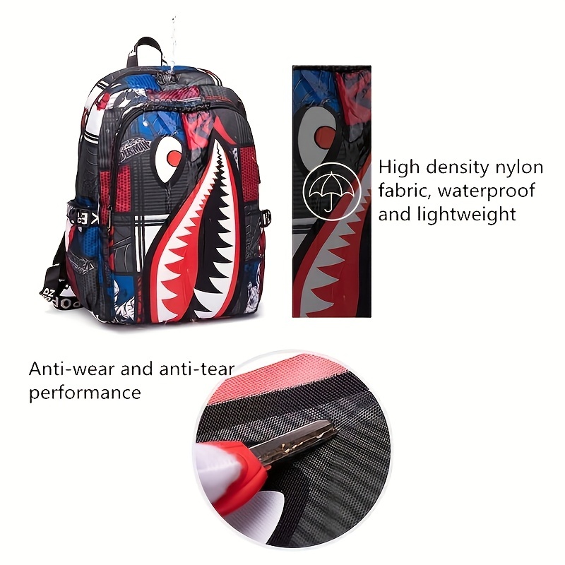 Bape Shark Backpack, Supreme Soccer Ball Backpack, Waterproof Schoolbag for  Kids