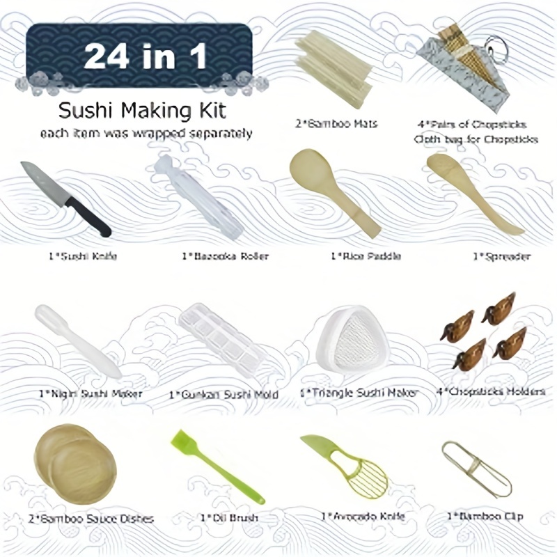 ISSEVE Sushi Making Kit/Sushi Bazooka Maker with Bamboo Mats and  Chopsticks, Paddle, Spreader, Sushi Knife, DIY Sushi Roller Machine in 2023