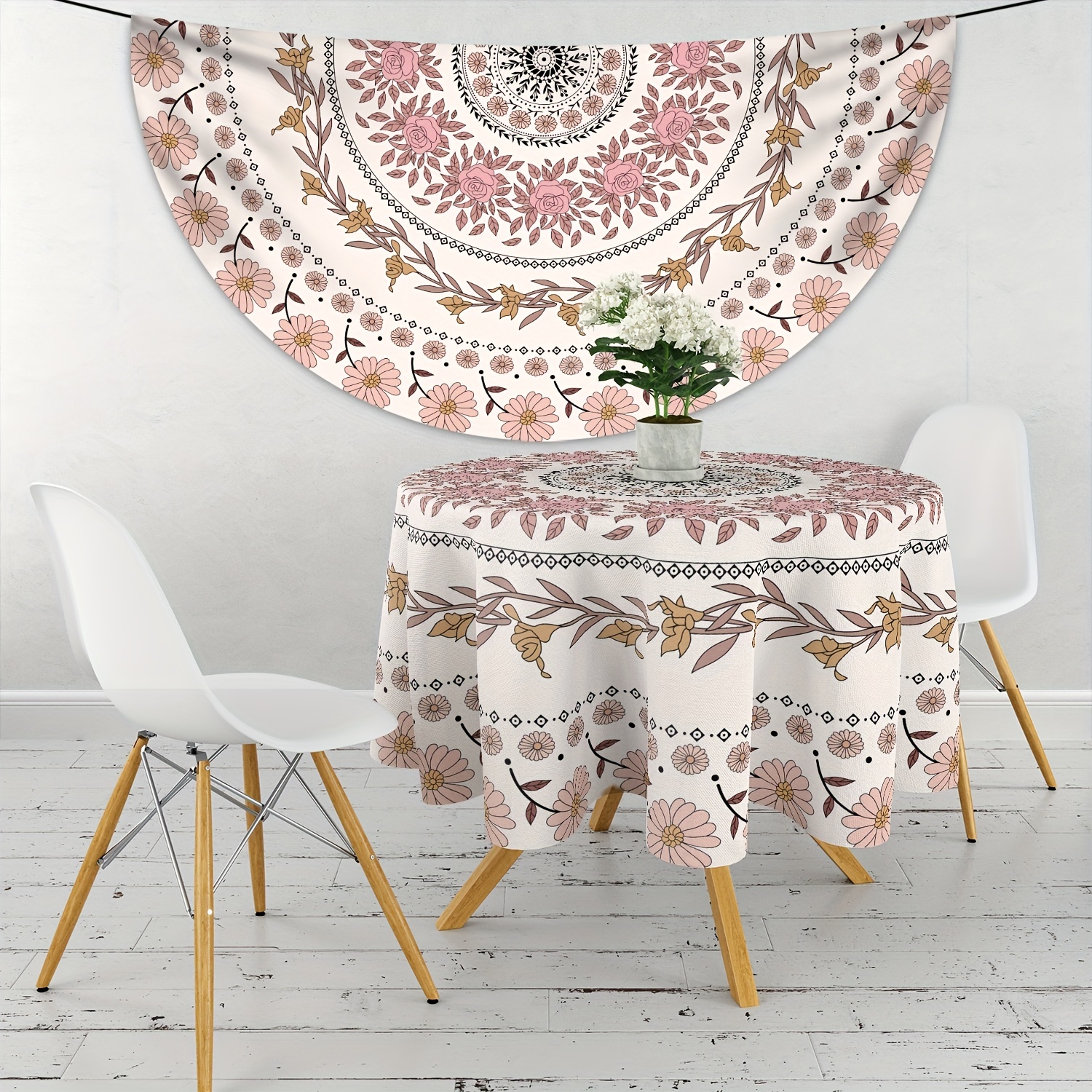Large Flower Pattern Round Table Cloth