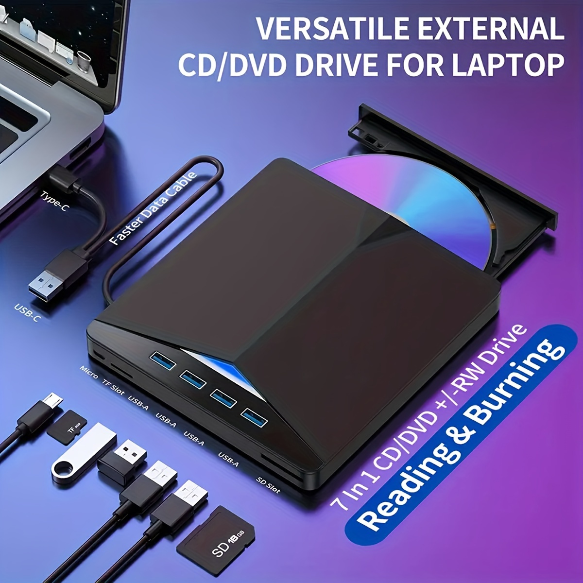 Lecteur DVD externe CD Graveur de DVD Lecteur CD DVD - USB Lecteur CD DVD  Adapté pour