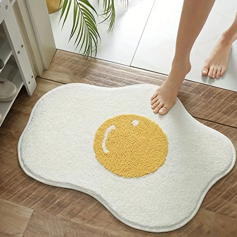 Cute Yolk Egg Shape Bath Mat For Kids - Plush Cartoon Bathtub Rug