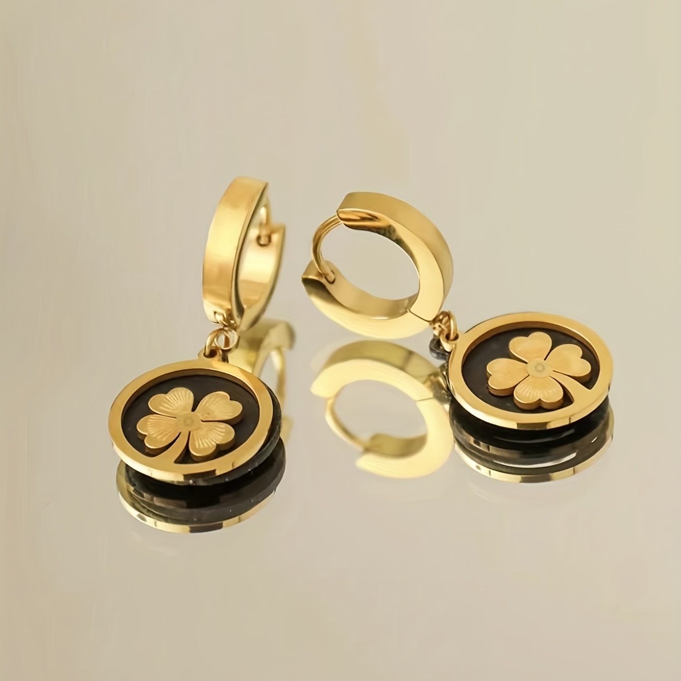 18K Gold Plated Clover Design Dangling Stud Earrings