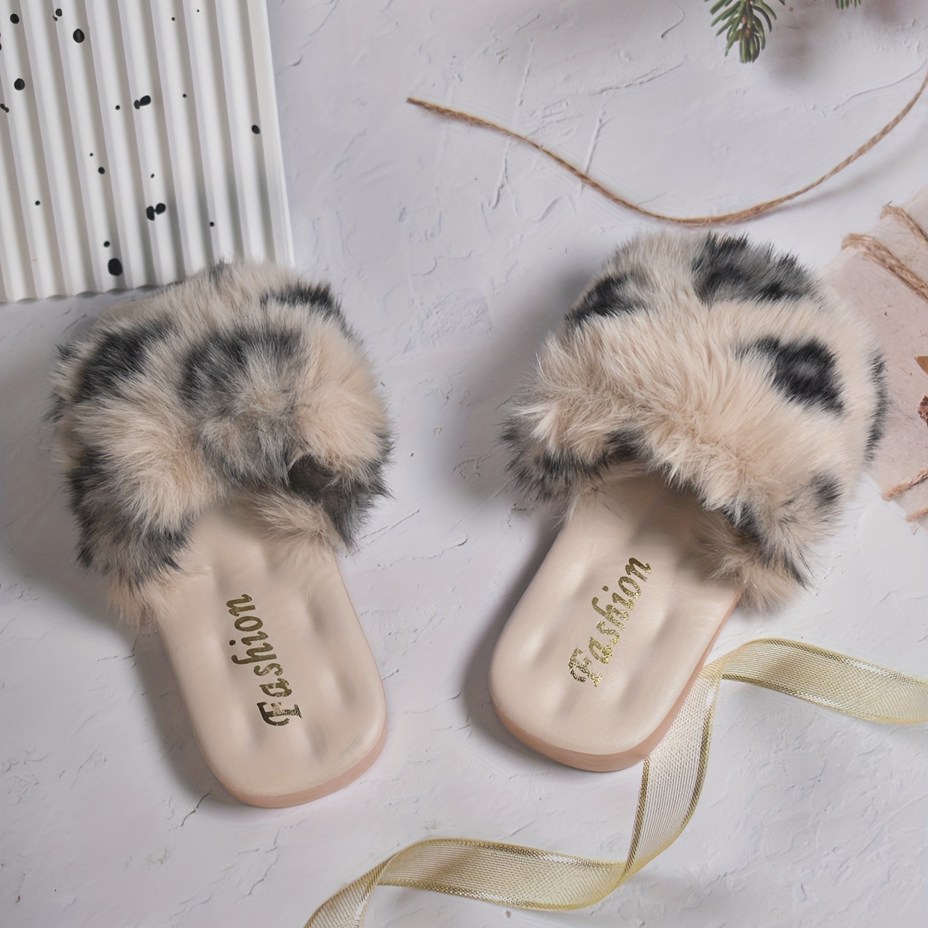 Flip Flops for Girls,Ladies Autumn and Winter Furry Slippers