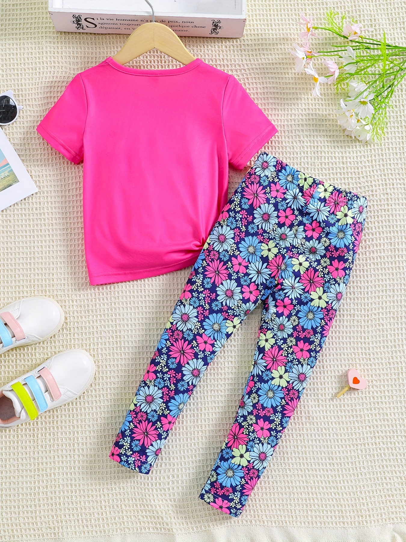 New Kids Girls Neon Plain T-Shirt Leggings Pants 2 Pcs Set Casual Summer  Outfit